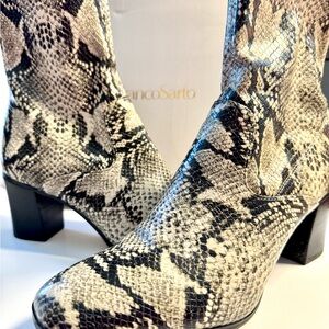 Franco Sarto Women's Black and White Snake Print Heeled Boots